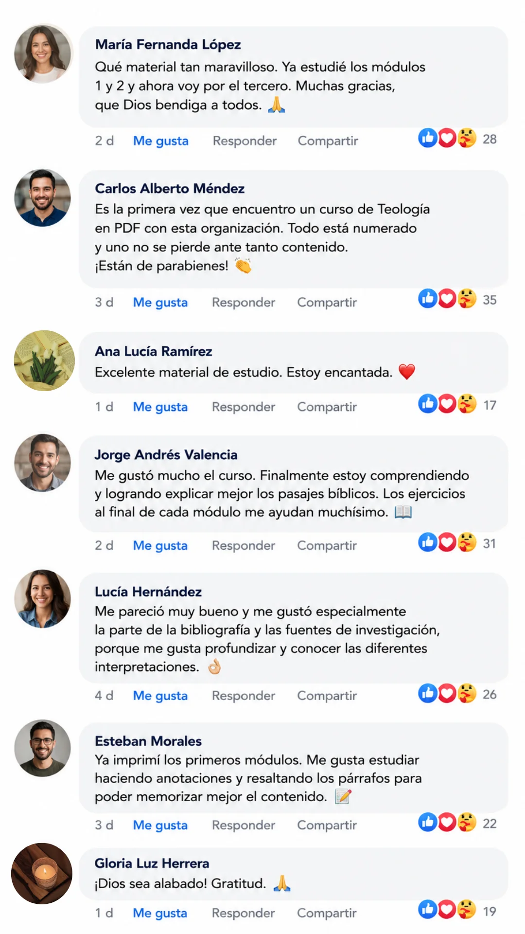 Comentarios y testimonios reales de estudiantes sobre el Curso Completo de Teología